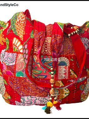 Handmade Embroidered Canvas Shoulder Bag Large Roomy Bohemian Tote